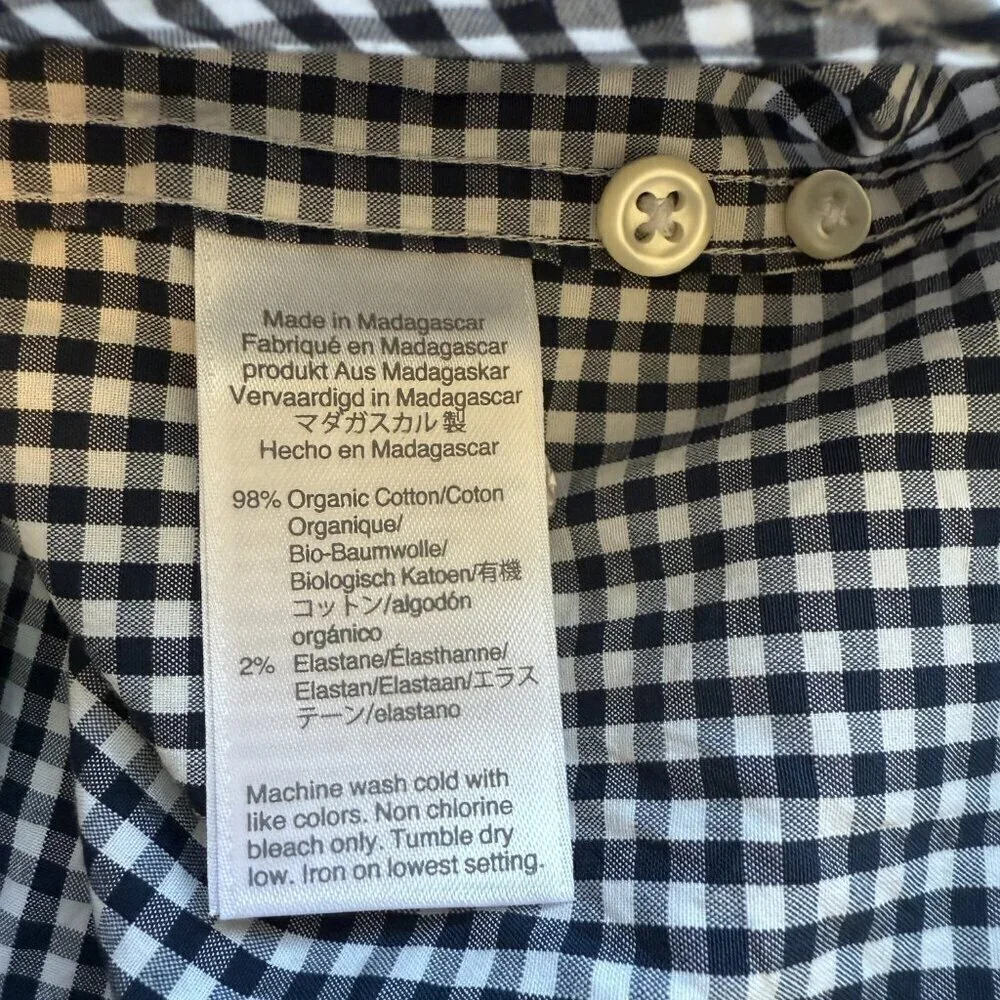J.Crew Stretch Organic Cotton Gingham Button Down Shirt Men's 3XL Navy White